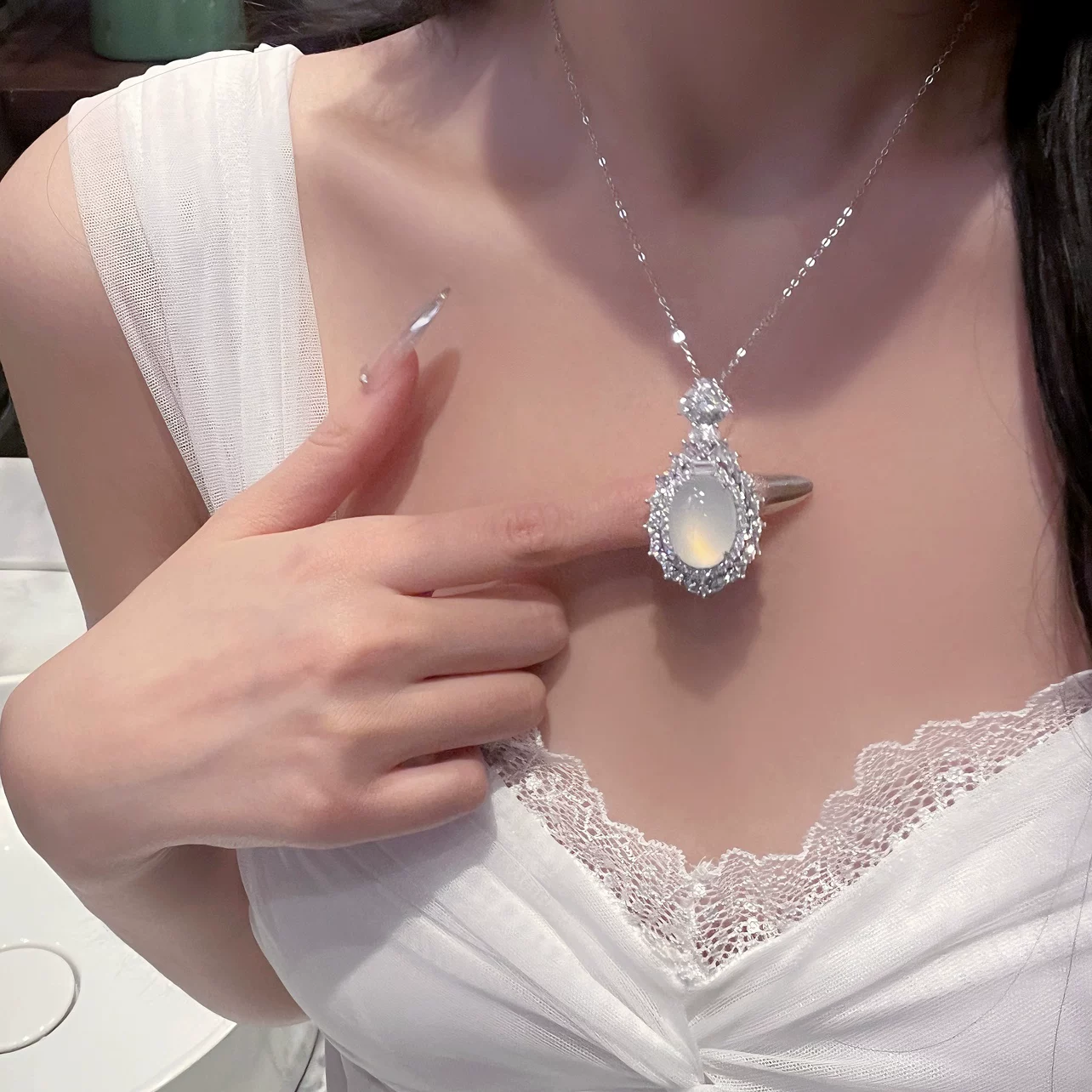 Magic Mirror Eye(Natural White Chalcedony S925)